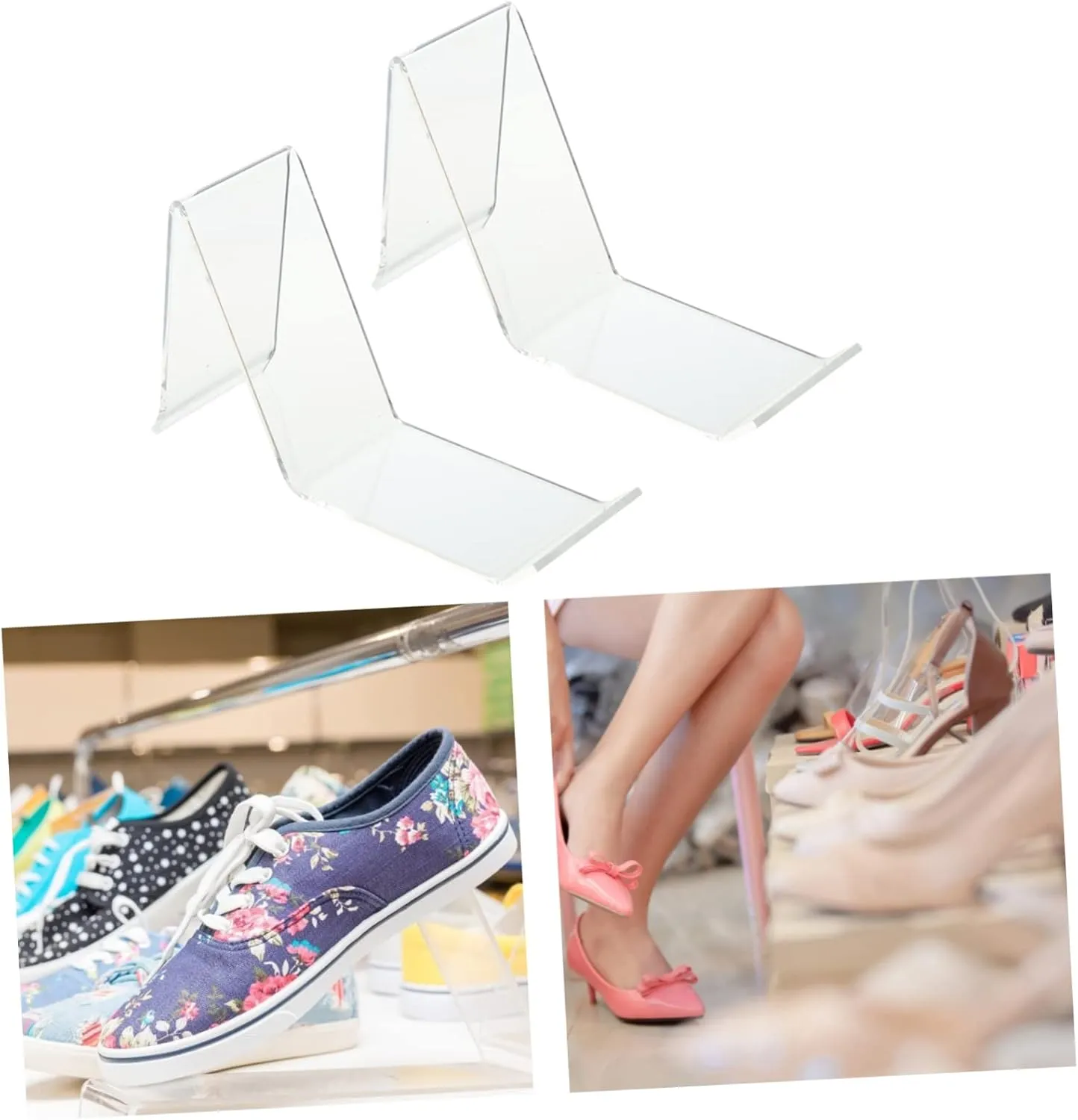 4sets 2pcs Acrylic Shoe Display Stand for Retail Shops Sneaker Holder Rack for Sandals High Heels Casual Sports Shoes Organization for Shopping Malls 2pcs*4