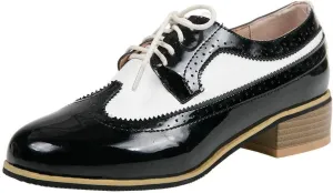 AIMODOR Womens Wingtip Oxford Stacked Heel Lace Up Round Toe Brogue Shoes