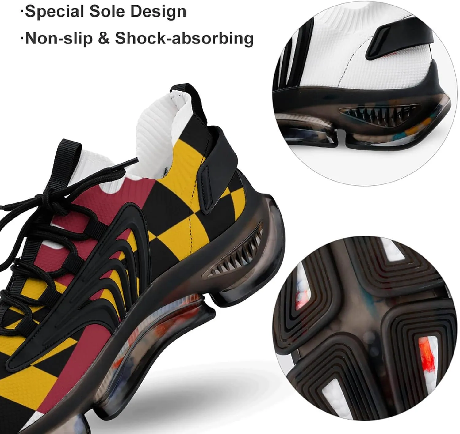 American Maryland Flag Comfortable Running Shoes for Men Quick Dry Non-Slip Tennis Gym Sneakers