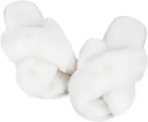 Ankis Womens Fuzzy Memory Foam Slippers Cross Band Cozy Plush Home Slippers Fluffy Furry Open Toe House Shoes Indoor Outdoor Slide Slipper