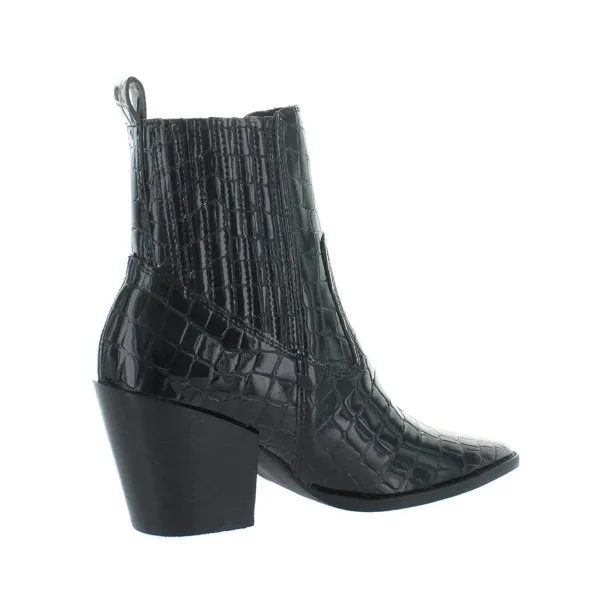 Aqua Womens Star Patent Block Heel Ankle Boots Black Croc 7.5M