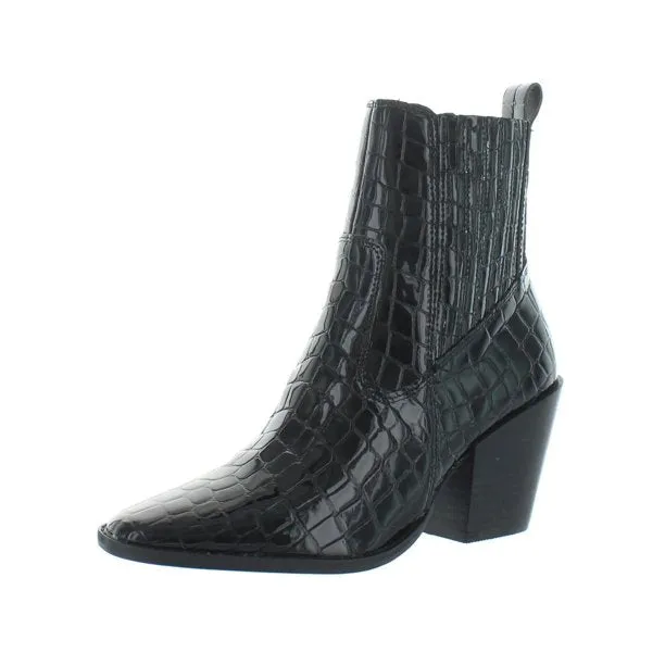 Aqua Womens Star Patent Block Heel Ankle Boots Black Croc 7.5M