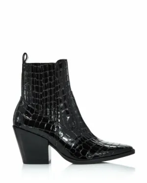 Aqua Womens Star Patent Block Heel Ankle Boots Black Croc 7.5M