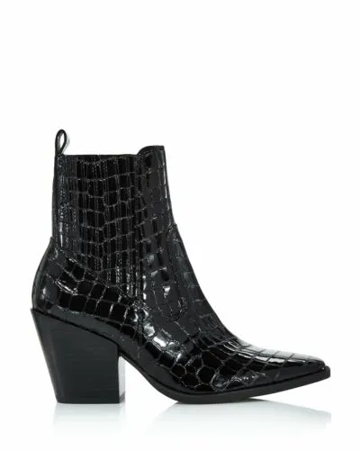 Aqua Womens Star Patent Block Heel Ankle Boots Black Croc 7.5M