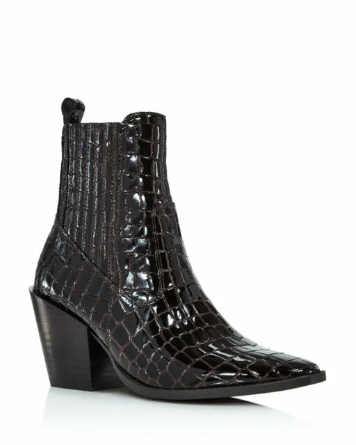 Aqua Womens Star Patent Block Heel Ankle Boots Brown Croc 7.5 M