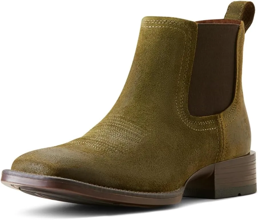 Ariat Mens Booker Ultra Embroidered Square Toe Chelsea Casual Boots Ankle - Beige