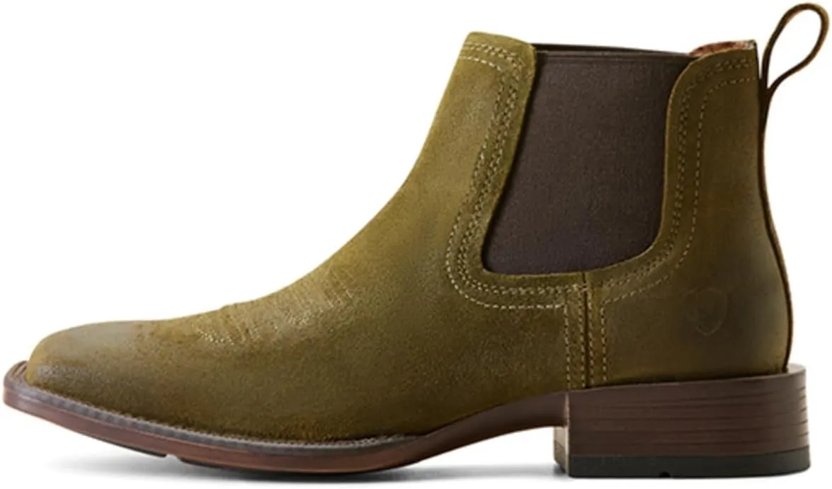 Ariat Mens Booker Ultra Embroidered Square Toe Chelsea Casual Boots Ankle - Beige
