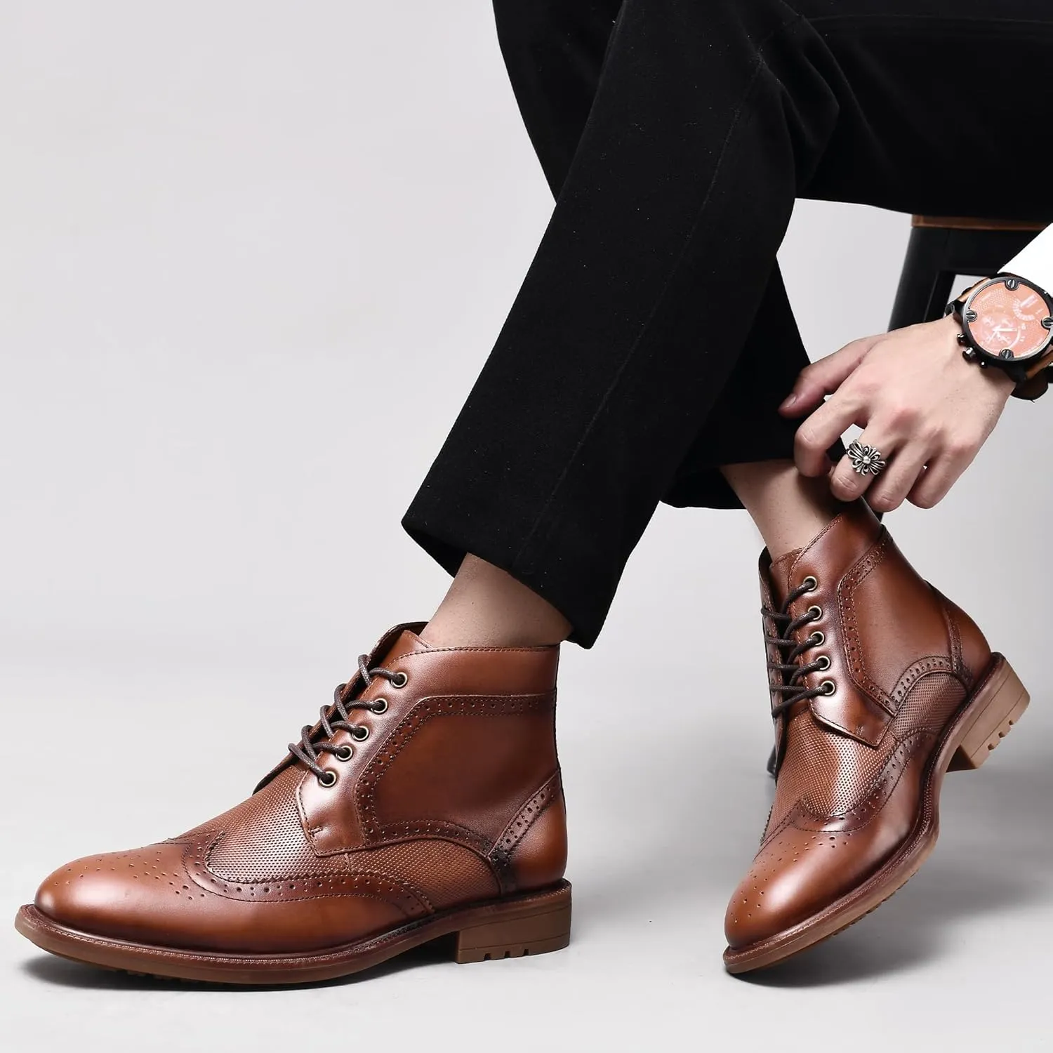 Arkbird Mens Oxford Dress Boots Fashion Casual Genuine Leather Brogue Chukka Ankle Boot for Men