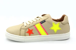 Atlanta Mocassin  Tan Colorful Star Lace Sneaker 001