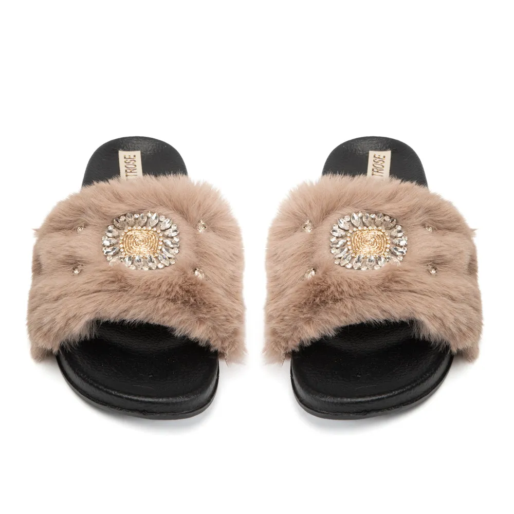 Aubrey Mink Luxury Plush Diamanté Embellished Handmade Sliders