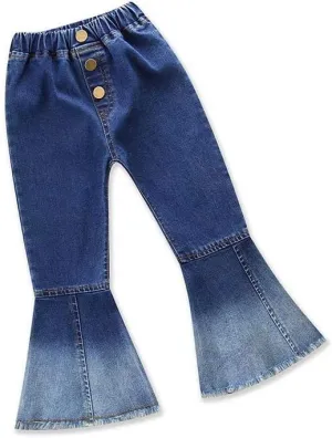 Baby Girls Bell-Bottom Ruffle Flare Jeans Skinny Pants