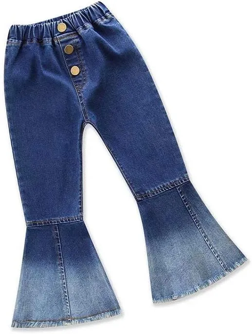 Baby Girls Bell-Bottom Ruffle Flare Jeans Skinny Pants