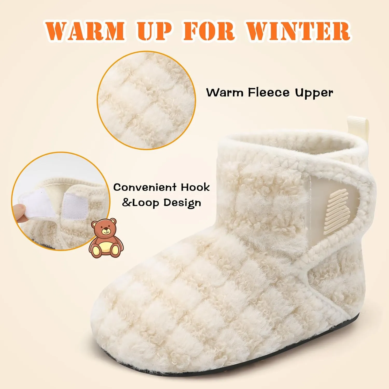 BARERUN Toddler Slippers Girls Boys House Shoes Baby Winter Booties Plush Cozy Kids House Slipper Warm Lightweight Infant Walking Shoes Socks