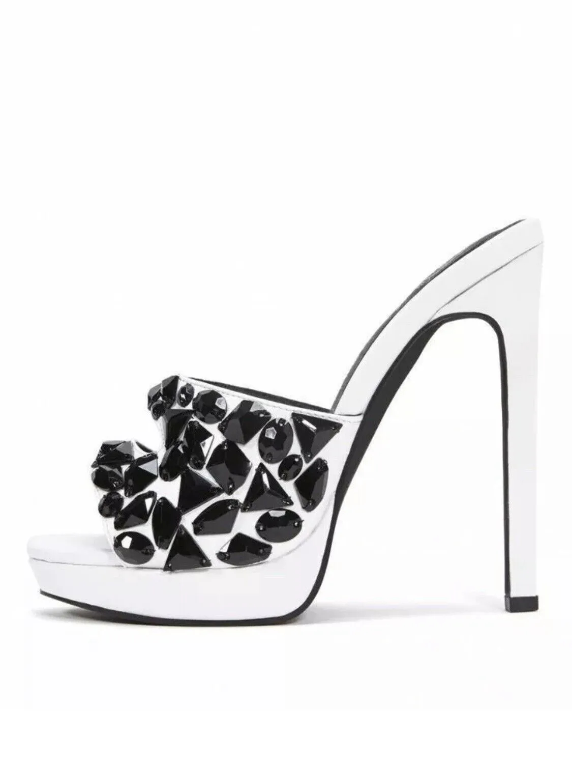 Bargain Fairchild Campbell Stiletto White Slide Jeffrey Mule Toe Invitation-only sale Encrusted Heel Open