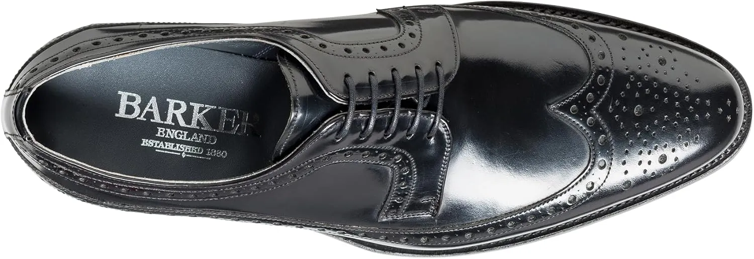 BARKER Woodbridge Men's Handmade Leather Oxford Brogue Dress Shoes – Goodyear Welted, Full Hi-Shine Calf Leather, Formal Business & Wedding Footwear