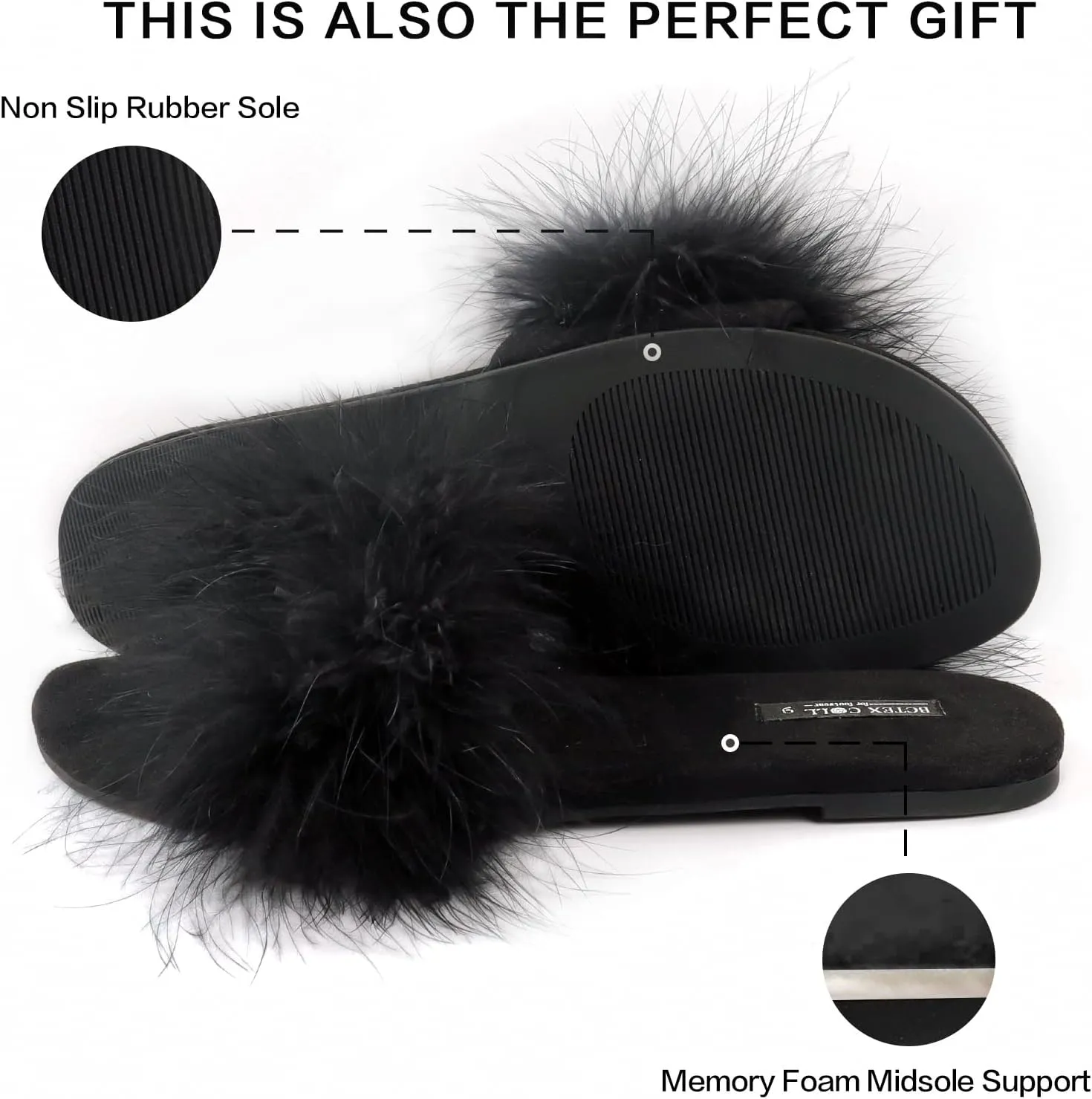 BCTEX COLL Women's Fluffy Pom Pom Feather Slipper Memory Foam Cozy Slippers House Bedroom Fuzzy Slippers for Women