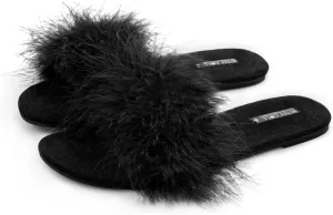 BCTEX COLL Women's Fluffy Pom Pom Feather Slipper Memory Foam Cozy Slippers House Bedroom Fuzzy Slippers for Women