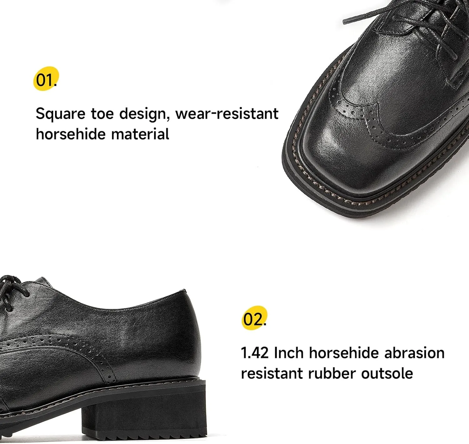 BEAU TODAY Oxford Shoes for Women,Leather Brogue Dress Shoes,Comfort Brethable Ladies Lace-up Handmade Wingtip Shoes for Business Work
