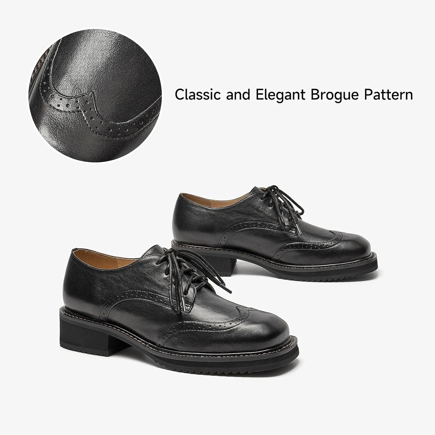 BEAU TODAY Oxford Shoes for Women,Leather Brogue Dress Shoes,Comfort Brethable Ladies Lace-up Handmade Wingtip Shoes for Business Work
