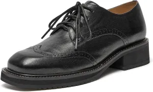 BEAU TODAY Oxford Shoes for Women,Leather Brogue Dress Shoes,Comfort Brethable Ladies Lace-up Handmade Wingtip Shoes for Business Work