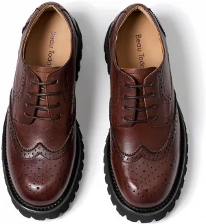 BEAU TODAY Platform Oxfords for Women, Oxford Shoes for Women, Chunky Leather Lace Up Oxford Shoes, Casual Comfort Business Work Office Dress Shoes