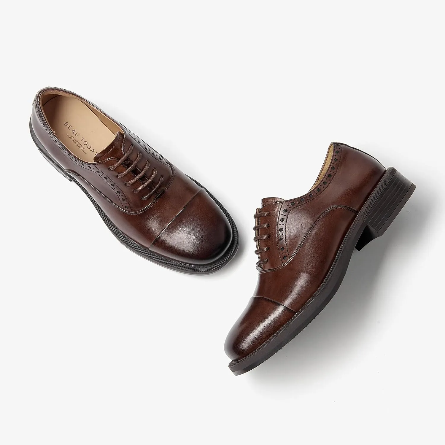 BEAU TODAY Women's Oxfords Dress Shoes, Leather Lace-Up Oxfords for Women, Comfortable Formal Cap Toe Business Casual Non Slip Office Driving Oxfords Shoes
