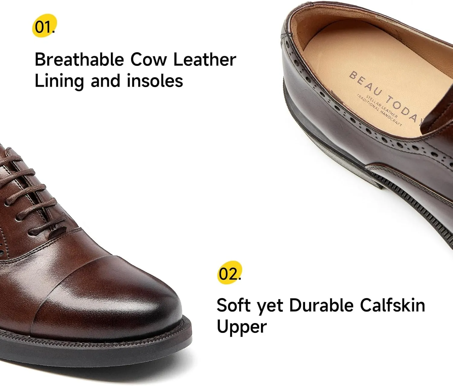 BEAU TODAY Women's Oxfords Dress Shoes, Leather Lace-Up Oxfords for Women, Comfortable Formal Cap Toe Business Casual Non Slip Office Driving Oxfords Shoes