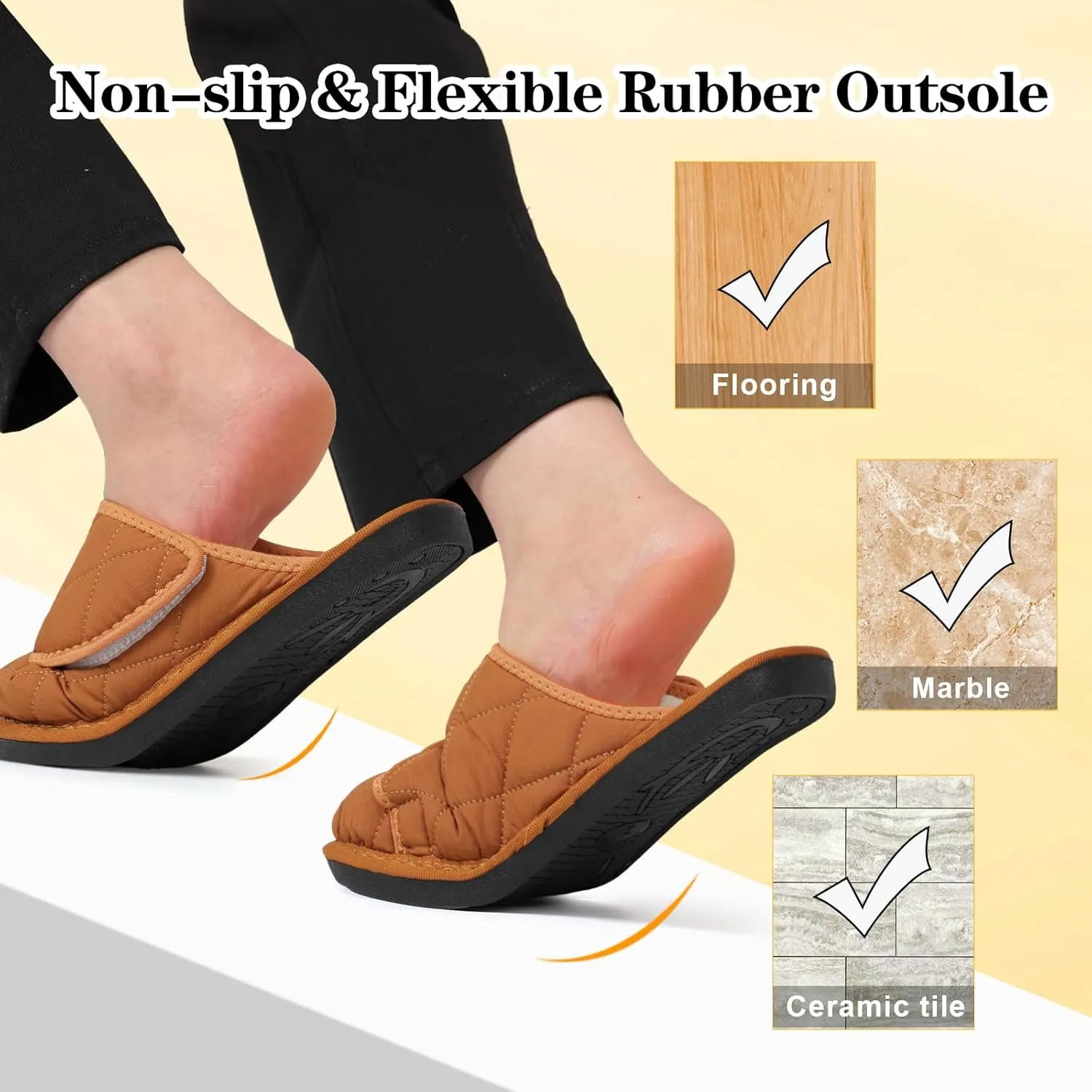 Besroad Mens Slippers Wide Memory Foam House Slippers Adjustable Diabetic Shoes Arthritis Edema Swollen House Shoes