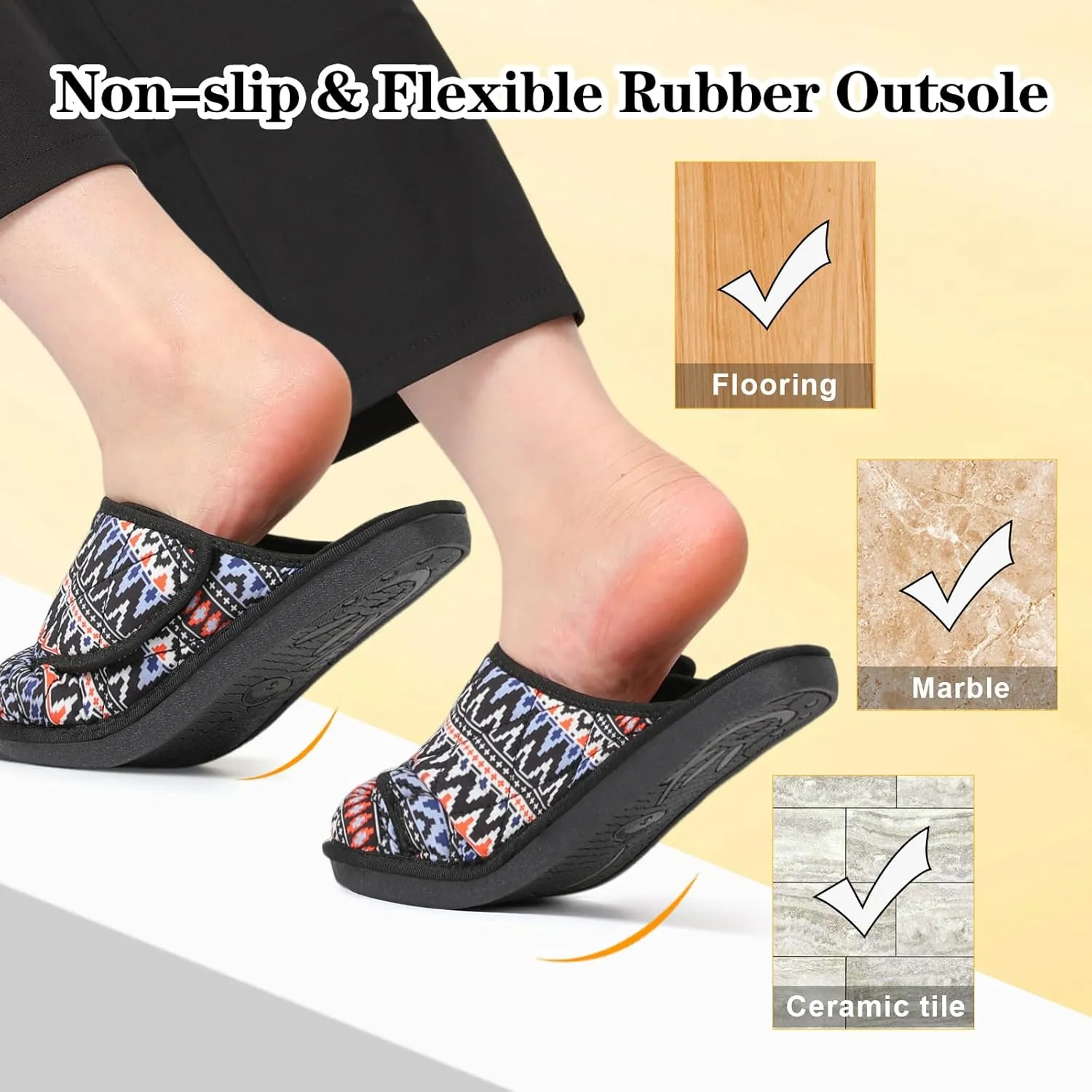 Besroad Mens Slippers Wide Memory Foam House Slippers Adjustable Diabetic Shoes Arthritis Edema Swollen House Shoes
