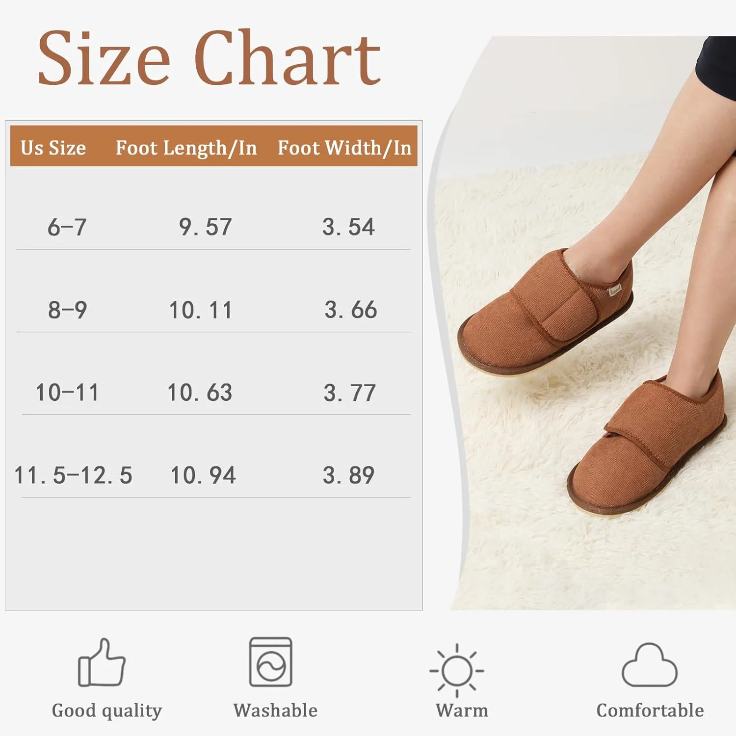 Besroad Womens Furry Memory Foam House Slippers Wide Diabetic Shoes Adjustable Bedroom Slippers Arthritis Edema Swollen House Shoes Indoor Outdoor