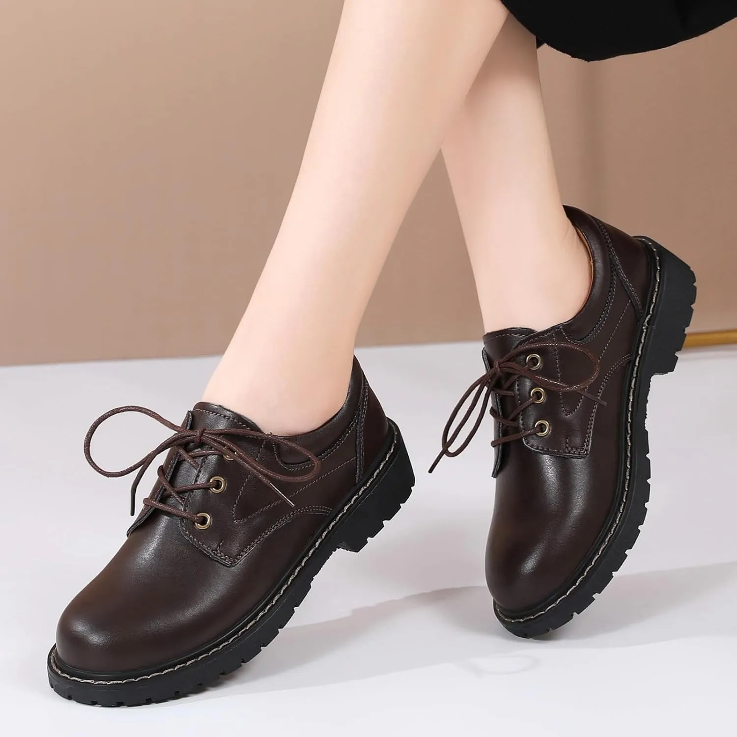Black Oxford Shoes for Women Leather Work Office Non Slip Dress Shoes Comfortable Shoes