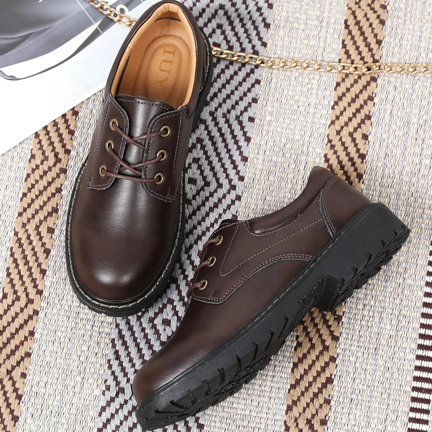 Black Oxford Shoes for Women Leather Work Office Non Slip Dress Shoes Comfortable Shoes