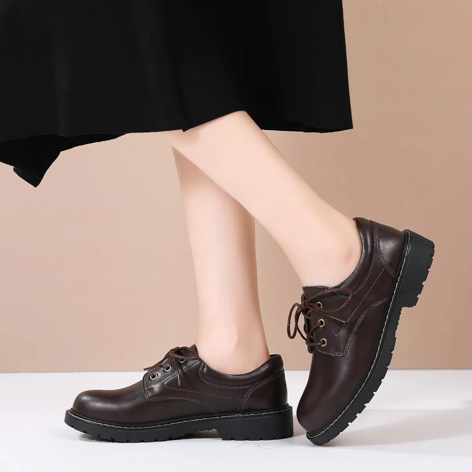 Black Oxford Shoes for Women Leather Work Office Non Slip Dress Shoes Comfortable Shoes