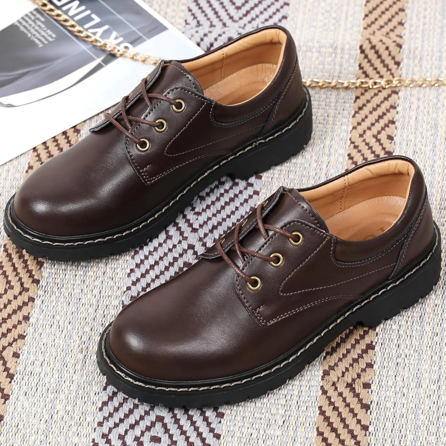 Black Oxford Shoes for Women Leather Work Office Non Slip Dress Shoes Comfortable Shoes