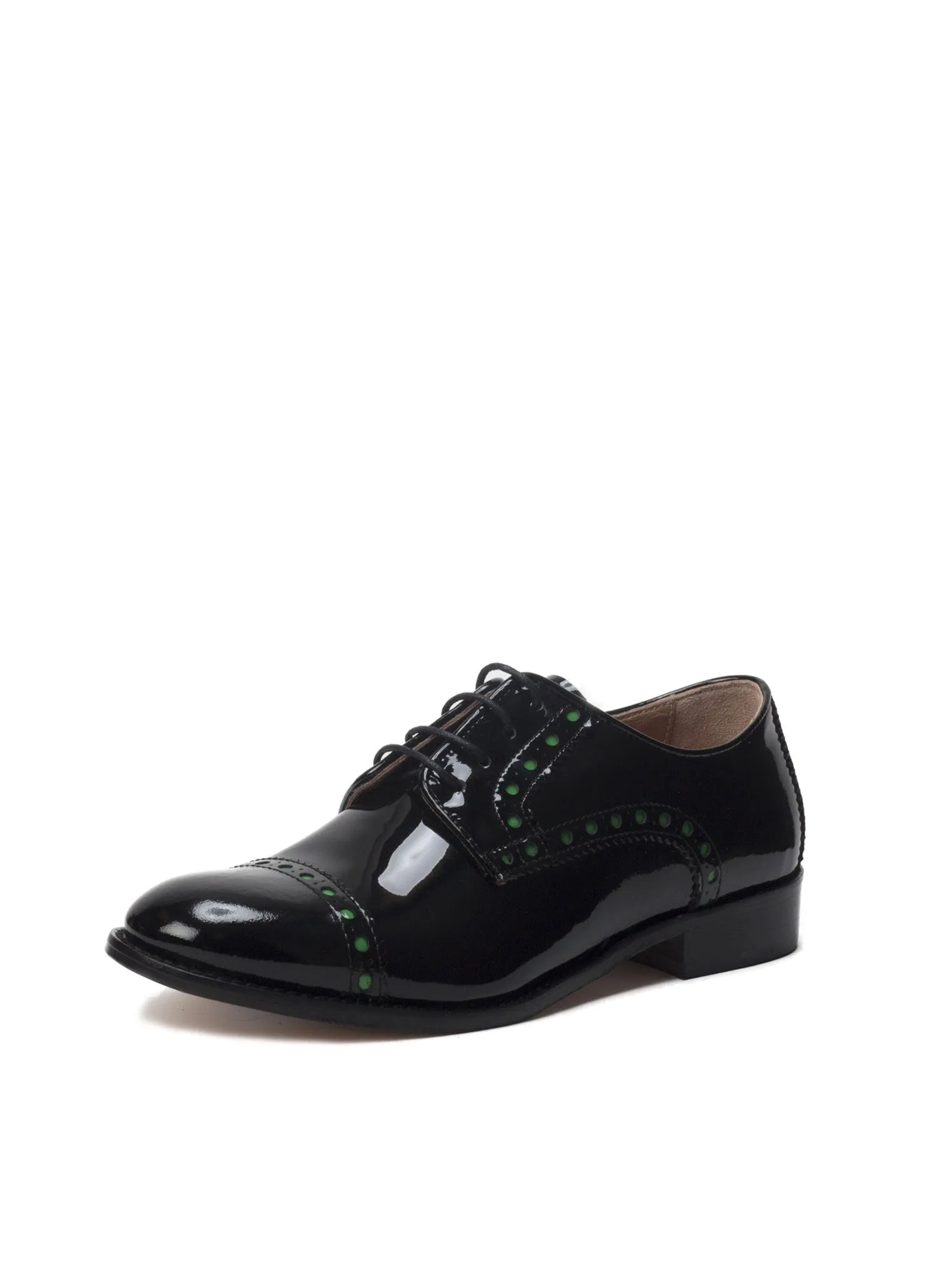 Black Patent Oxford With Green Brogue Detail