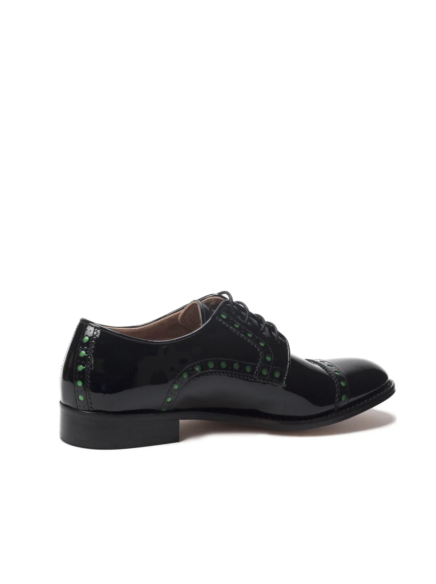 Black Patent Oxford With Green Brogue Detail