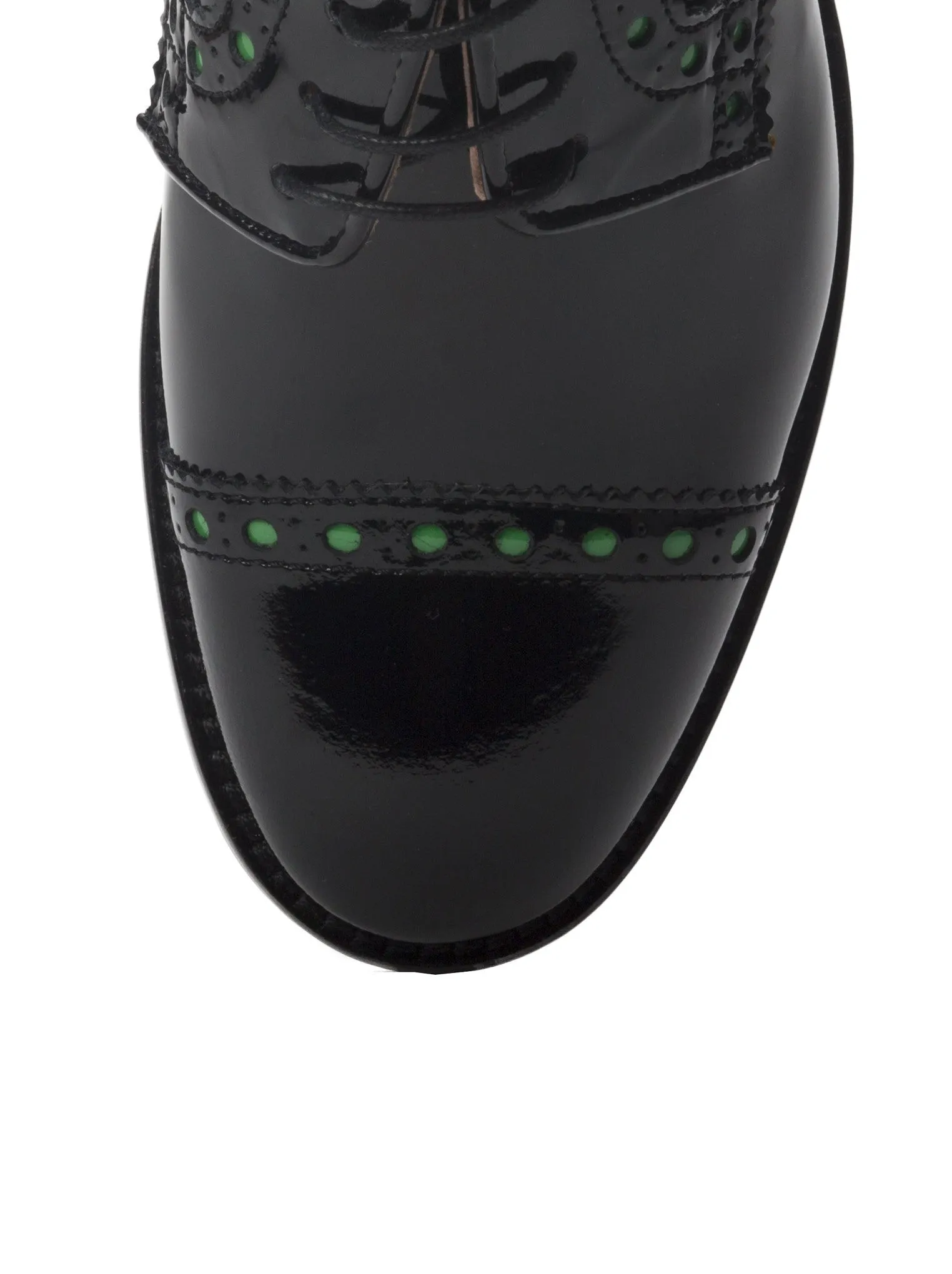 Black Patent Oxford With Green Brogue Detail