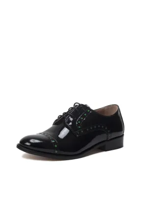 Black Patent Oxford With Green Brogue Detail