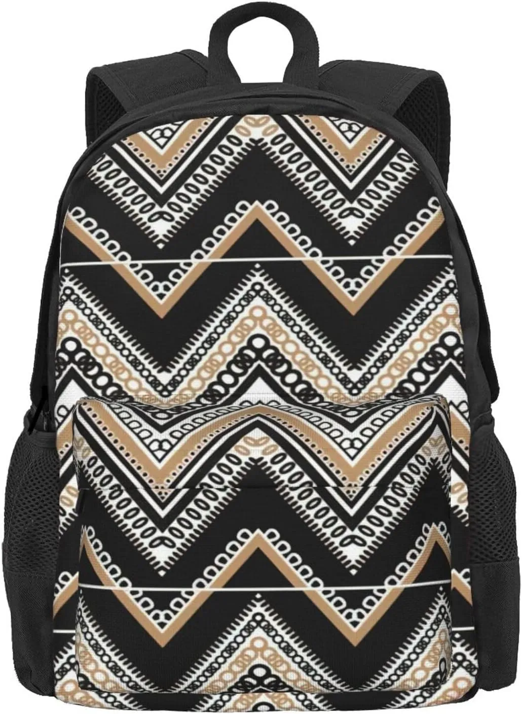 Black White Tan Zigzag Print Storage Bag, Shoulder Bag, Leisure Bag, Large Capacity Leisure Travel Shoulder Bag