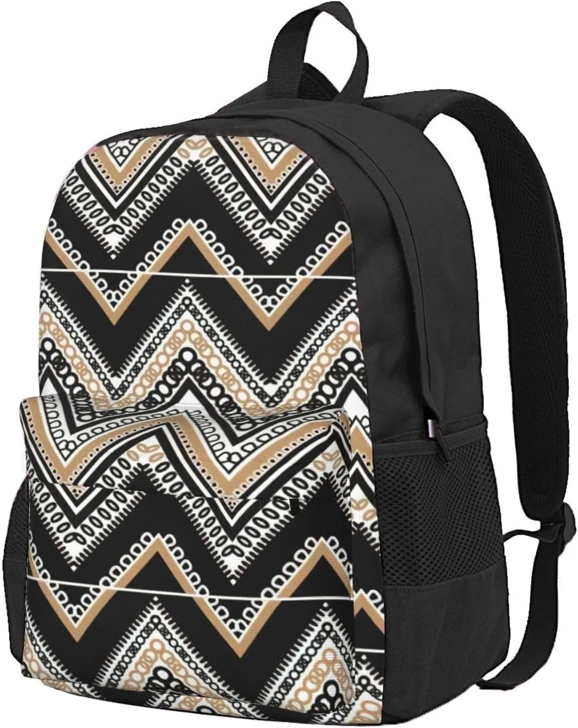 Black White Tan Zigzag Print Storage Bag, Shoulder Bag, Leisure Bag, Large Capacity Leisure Travel Shoulder Bag