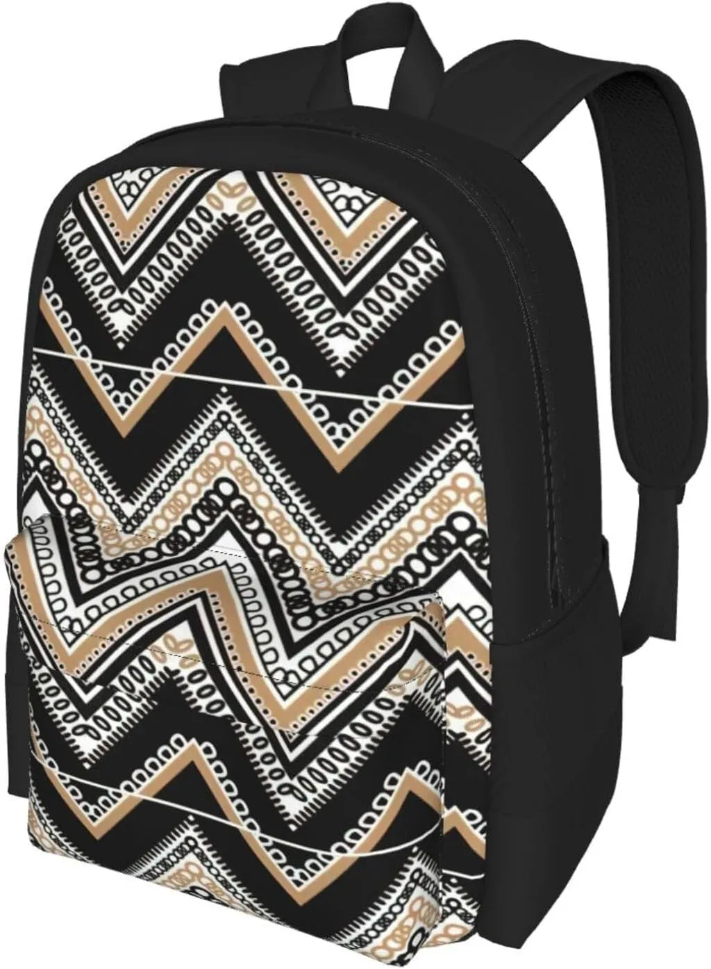 Black White Tan Zigzag Print Storage Bag, Shoulder Bag, Leisure Bag, Large Capacity Leisure Travel Shoulder Bag