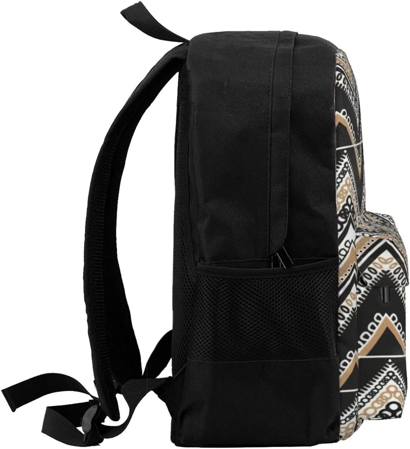 Black White Tan Zigzag Print Storage Bag, Shoulder Bag, Leisure Bag, Large Capacity Leisure Travel Shoulder Bag