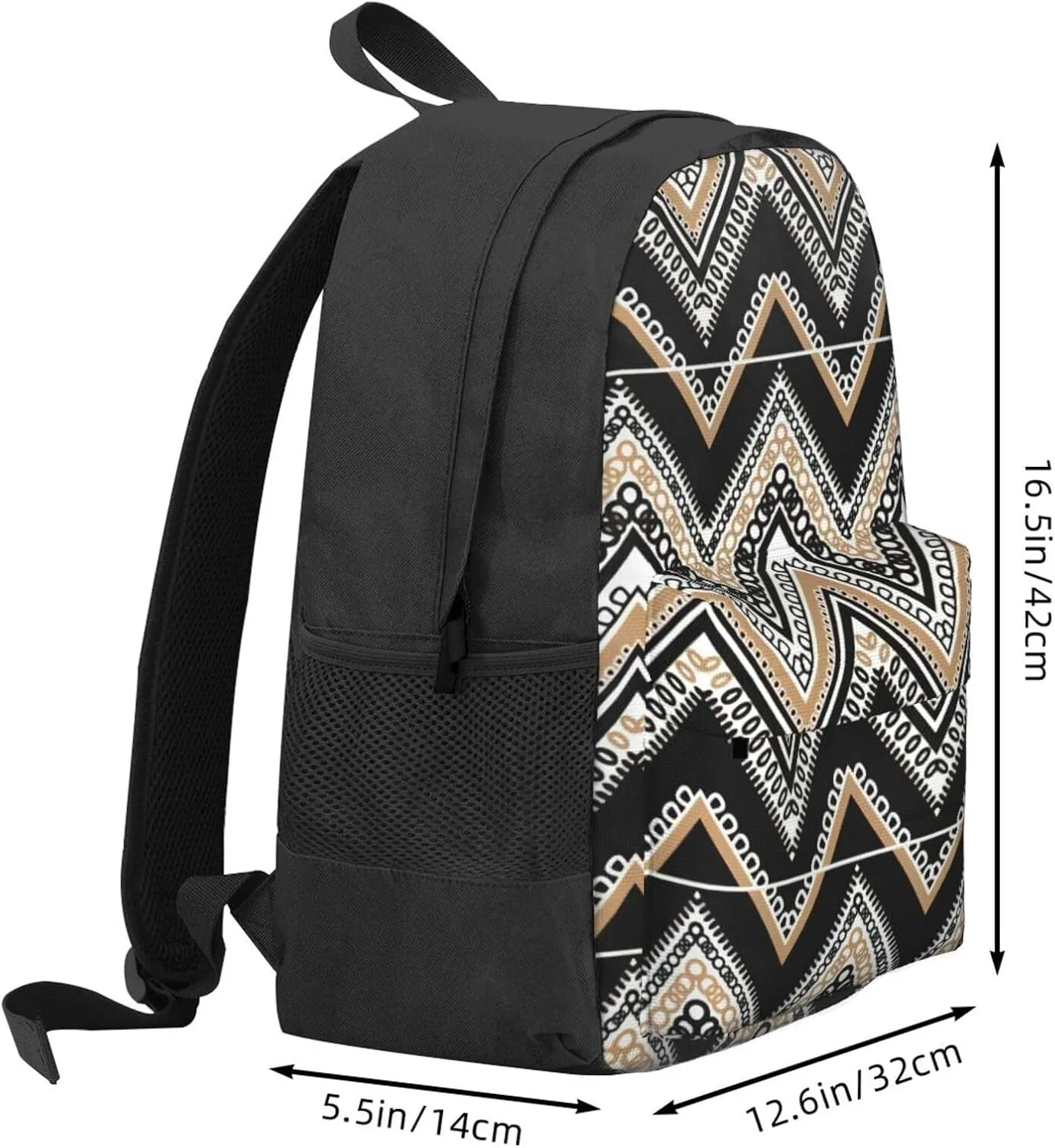 Black White Tan Zigzag Print Storage Bag, Shoulder Bag, Leisure Bag, Large Capacity Leisure Travel Shoulder Bag