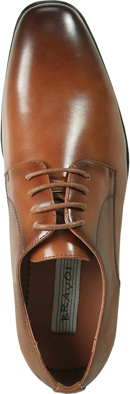 bravo! Men Dress Shoe King Classic Lace-up Oxford Plain or Cap Toe or Wingtip Leather Sock Medium and Wide Width Size from 6 to 18 Black Brown Cognac Blue Purple Red