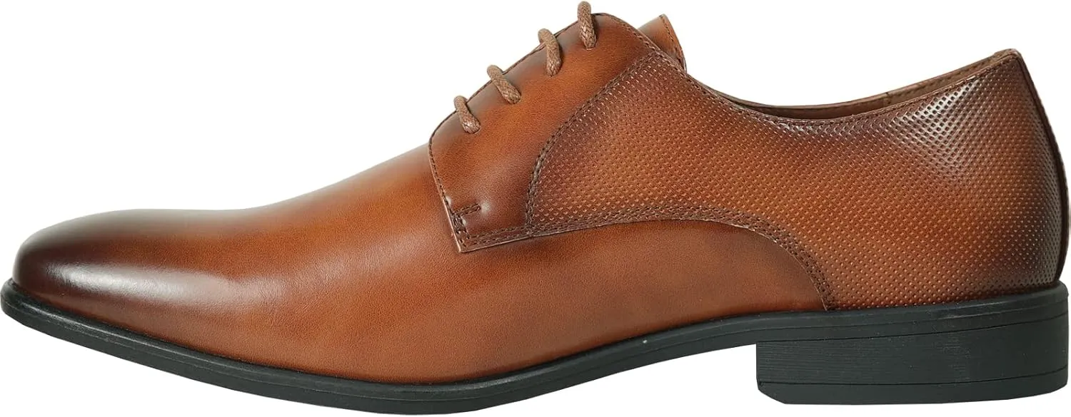 bravo! Men Dress Shoe King Classic Lace-up Oxford Plain or Cap Toe or Wingtip Leather Sock Medium and Wide Width Size from 6 to 18 Black Brown Cognac Blue Purple Red