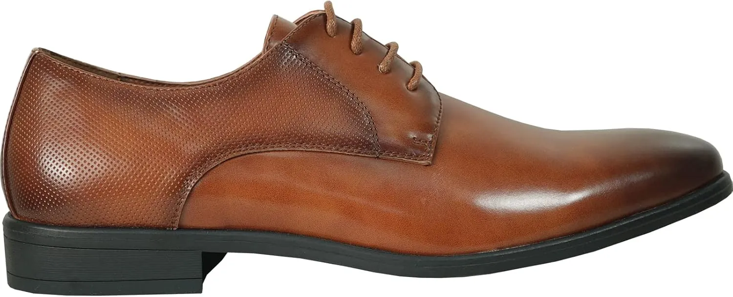 bravo! Men Dress Shoe King Classic Lace-up Oxford Plain or Cap Toe or Wingtip Leather Sock Medium and Wide Width Size from 6 to 18 Black Brown Cognac Blue Purple Red