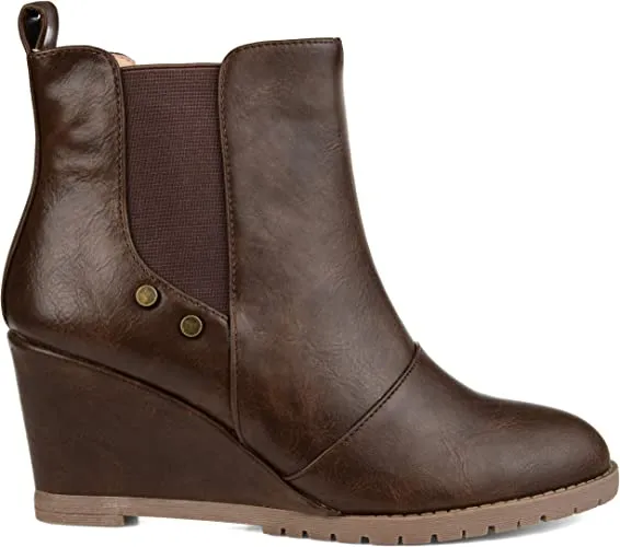 Brinley Co Comfort Womens Chelsea Wedge Bootie Brown, 7 Regular US