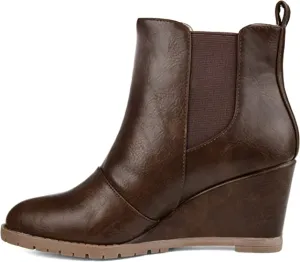 Brinley Co Comfort Womens Chelsea Wedge Bootie Brown, 7 Regular US