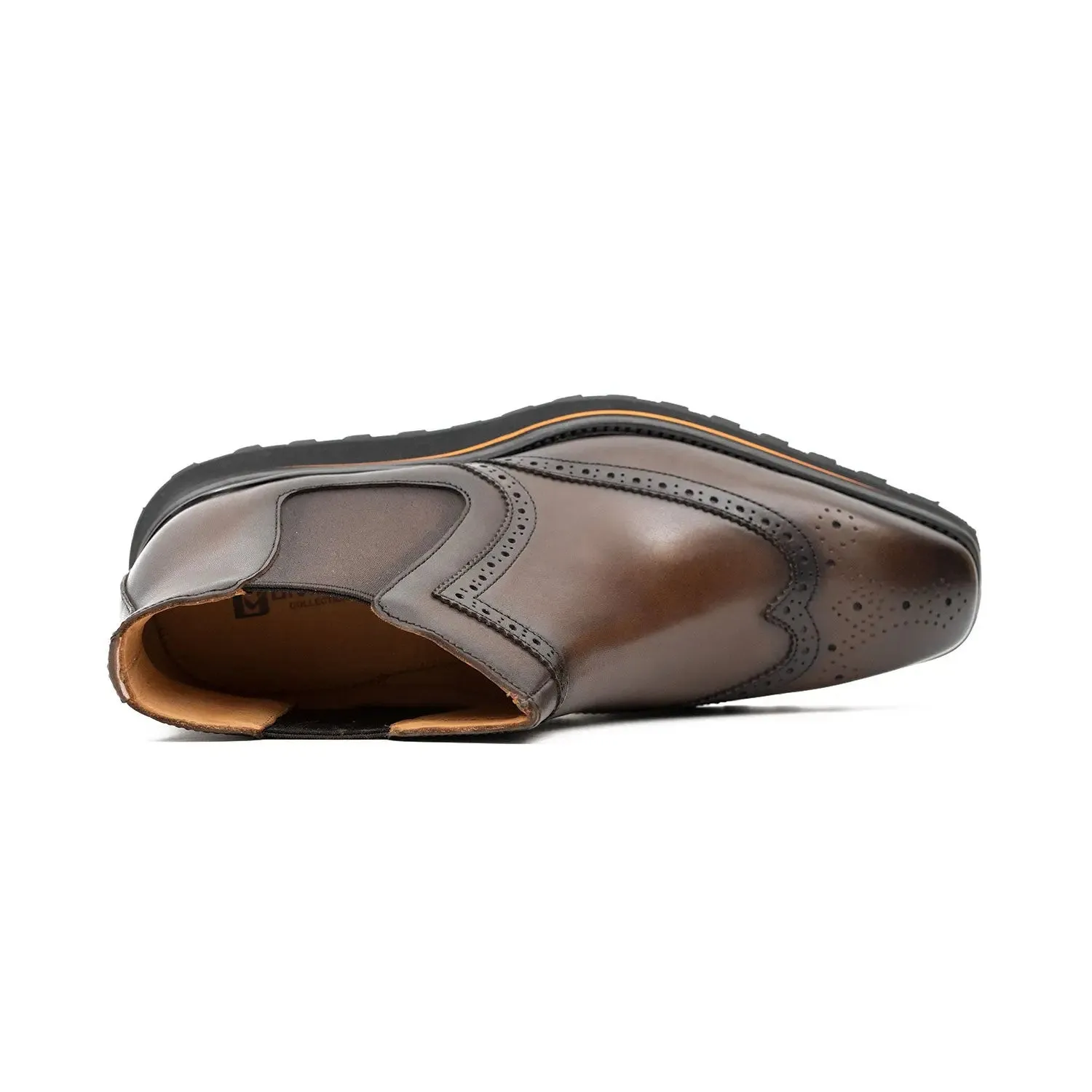 Brogue Thick-Soled Chelsea Boot 2891 Coffee