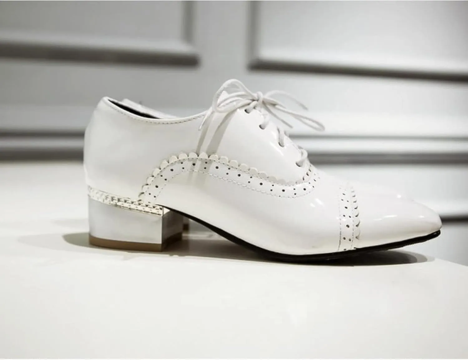 Brogue Women's High Heels Patent Leather Lace Oxford Shoes Comfortable High Heels Women's Party Dress Shoes